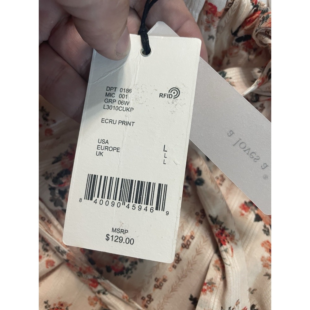 NWT A Loves A Tie Scoop Neck Short Puff Sleeve Floral Belted Midi Dress Large - Picture 9 of 12